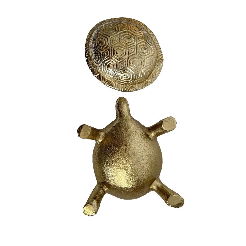 Turtle Trinket Box With Lid Gold Brass 6"L x 5"W Tortoise Shell Lover Gift - Picture 4 of 9